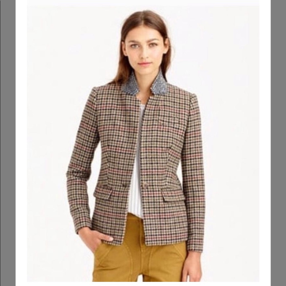J.Crew Houndstooth Regent Jeweled Collar Blazer